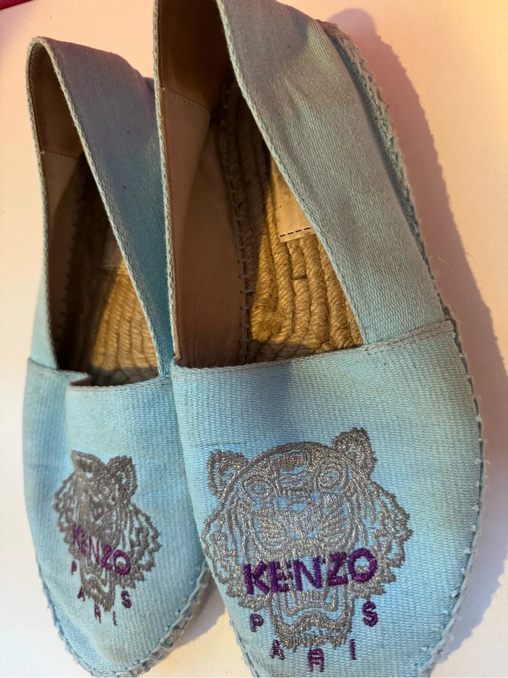 Kenzo Women Light Blue Tiger Espadrilles with Purple Logo Embroidery